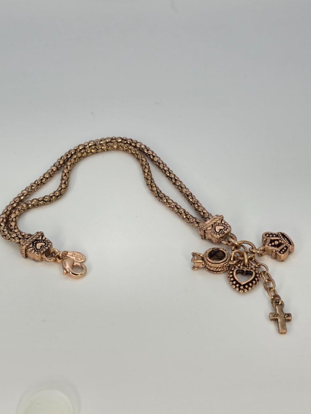Premier Designs Gold Tone Hostess Charm Bracelet Heart Ring Crown Cross
